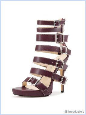 Women's Faux Leather Multi Buckle Gladiator Platform Stiletto High Heels Sandals